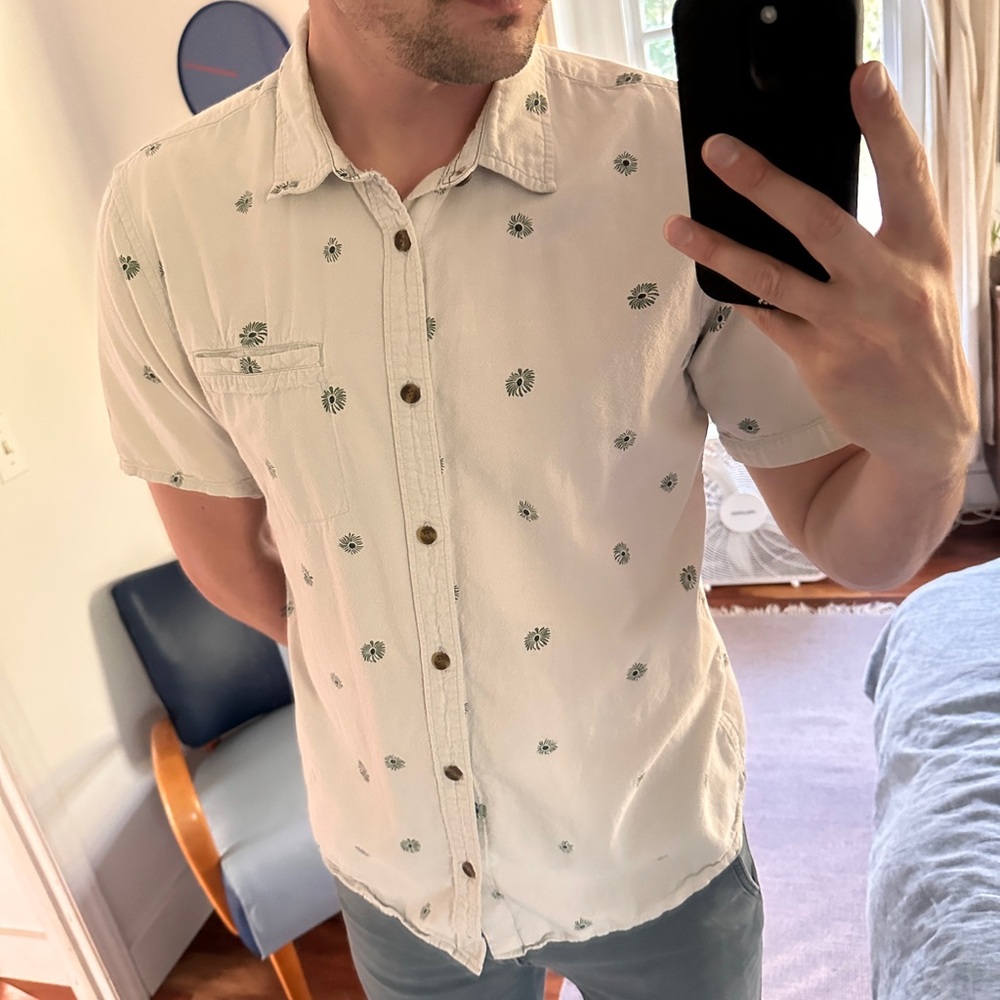 O'Neill Cream Shirt with Green Floral Accents